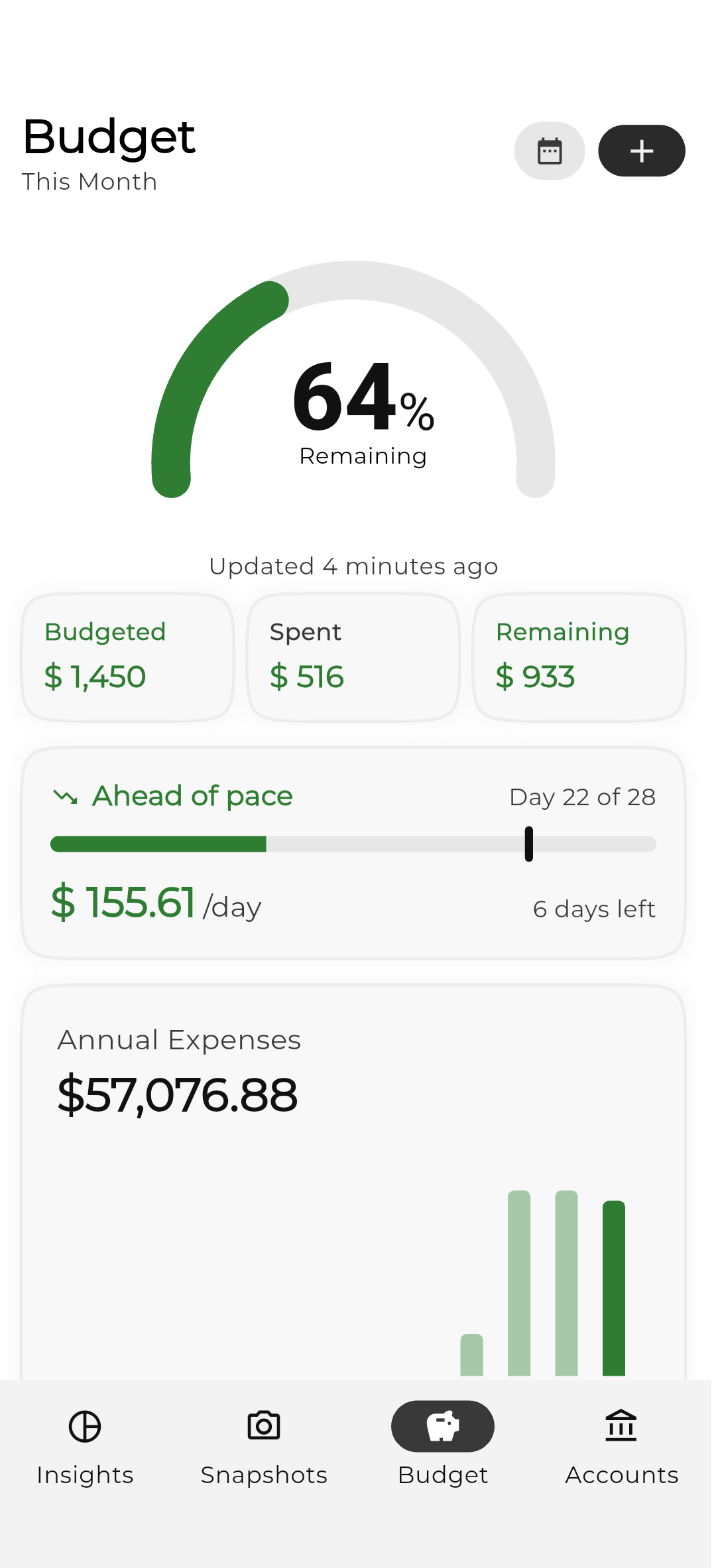 RetroFin budget tracking with spending categories and progress bars